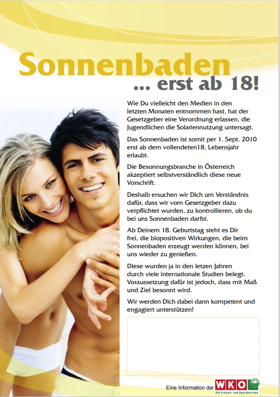 Ein Sonnenbad im Solarium ist erst ab 18 Jahren erlaubt