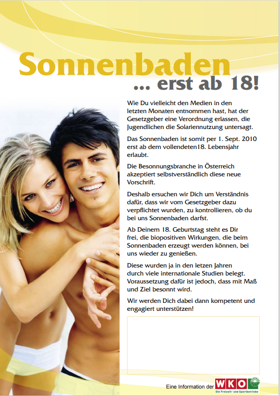 Ein Sonnenbad im Solarium ist erst ab 18 Jahren erlaubt